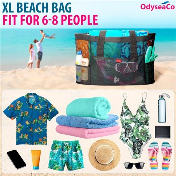 Large Mesh Beach Bag - Beach Tote - Beach Bags Waterproof Sandproof - Beach Bag - Picture 2 of 16